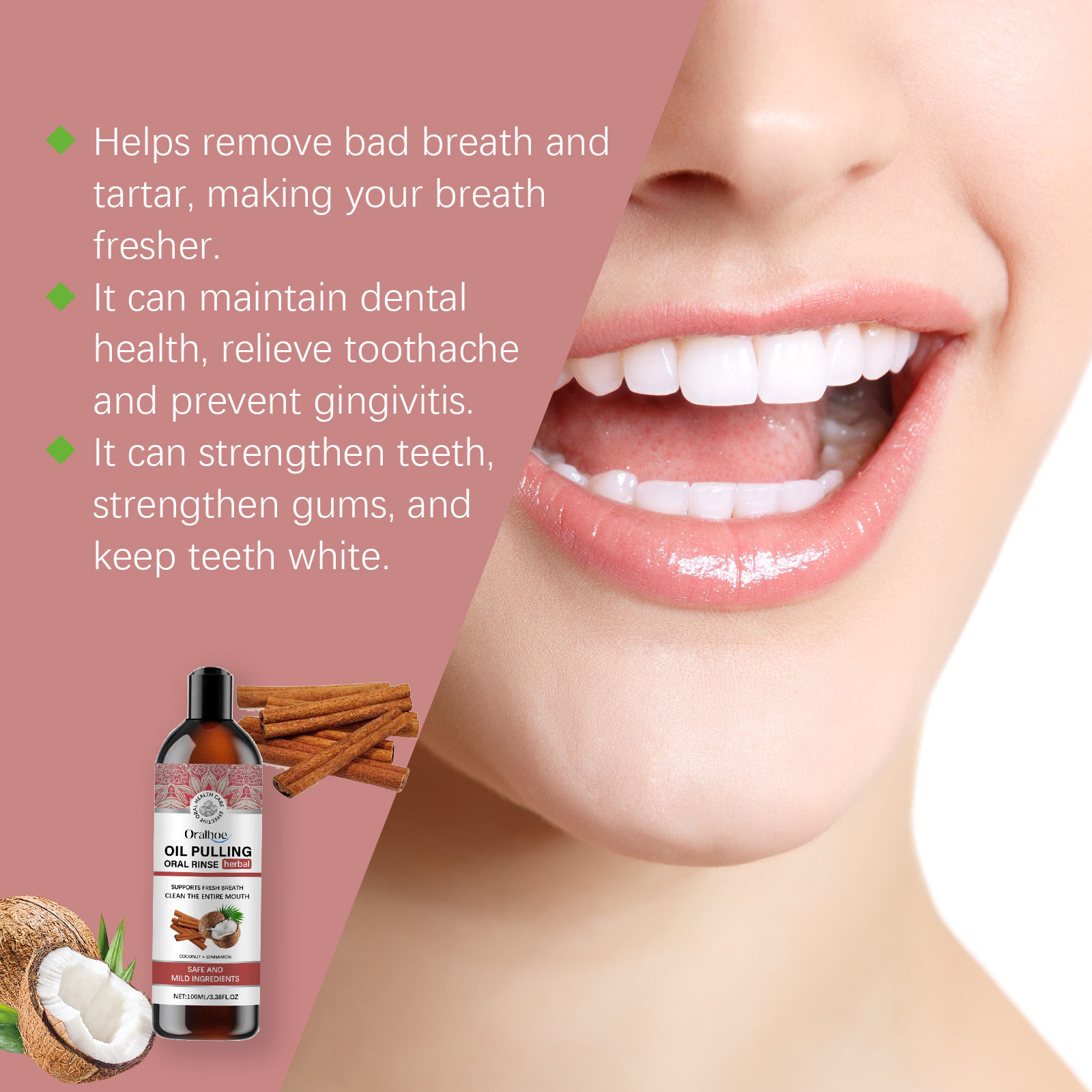 Óleo de tração de coco enxagua - Teeth Whitening Oil Pulling avaliação e preço