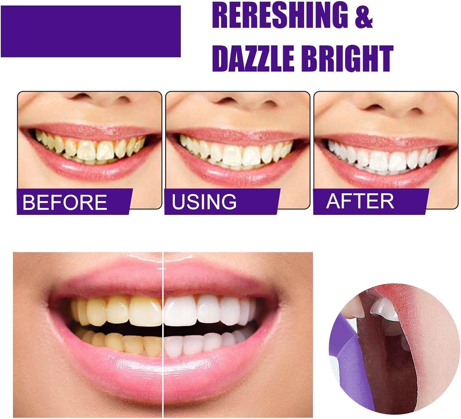 Espuma Dental Roxa Clareadora  - Teeth Whitening Routine avaliação e preço
