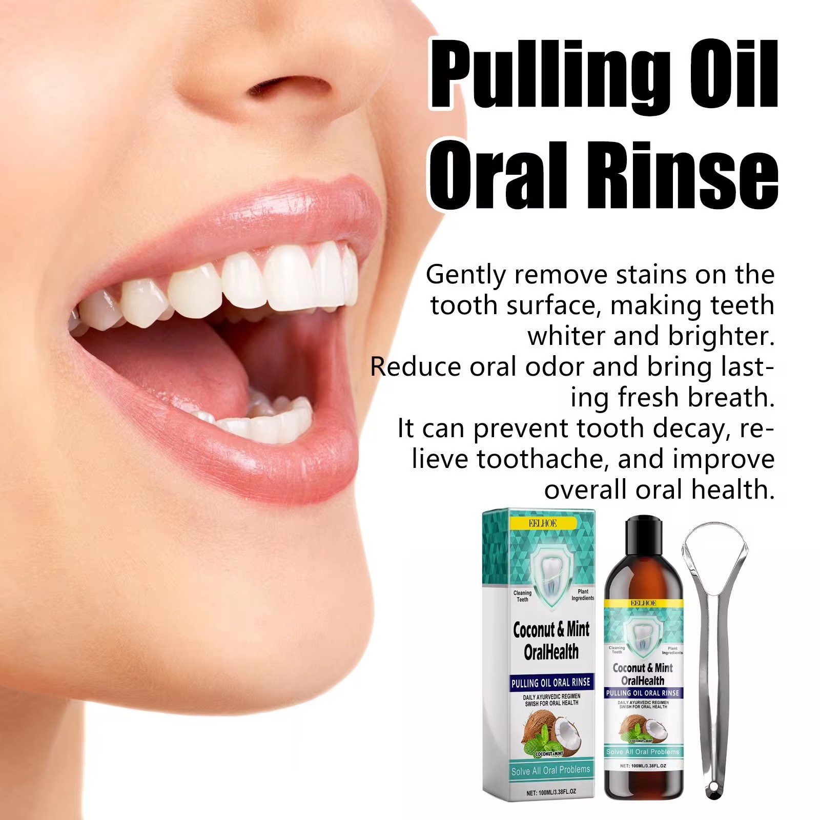 Eelhoe hortelã óleo de coco pu - Teeth Whitening Oil Pulling avaliação e preço